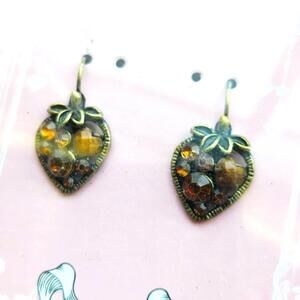 Belle Femme Gold Tone Strawberry Heart Hook Earrings NWT